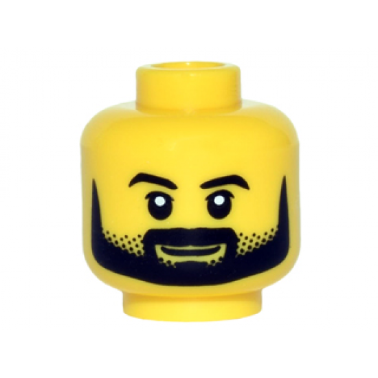 Minifigure, Head Black Eyebrows, Upper Eyelids, Moustache and Full Beard with Stubble, Grin Pattern