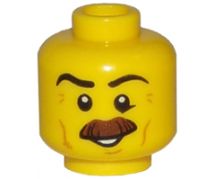 Minifigure, Head Moustache Brown Bushy, Black Eyebrows, Cheek Lines, Smile, White Pupils Pattern