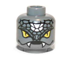 Minifigure, Head Alien with Yellow Snake Eyes, Fangs and Black and White Scales Pattern (Snike)