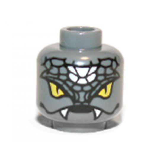 Minifigure, Head Alien with Yellow Snake Eyes, Fangs and Black and White Scales Pattern (Snike)