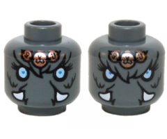 Minifigure, Head Dual Sided Alien Chima Mammoth Bright Light Blue Eyes, Copper Pendants, White Tusks, Neutral / Angry Pattern (Maula)