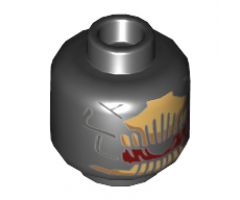 Minifigure, Head Metallic Gold Comb Above and Below Partial Red Eye with Metallic Gold Scales on Back Pattern - Hollow Stud