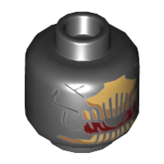 Minifigure, Head Metallic Gold Comb Above and Below Partial Red Eye with Metallic Gold Scales on Back Pattern - Hollow Stud