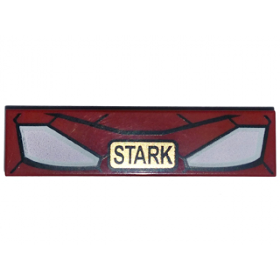 Tile 1 x 4 with Iron Man Mask and Gold 'STARK' Pattern