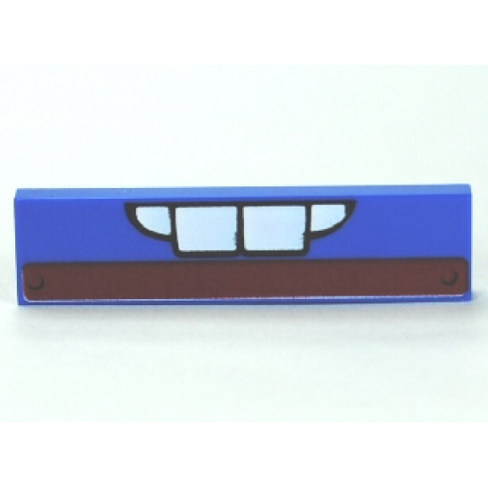 Tile 1 x 4 with White Teeth and Dark Red Stripe Pattern (Ivan Mater)