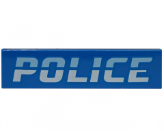 Tile 1 x 4 with Bright Light Blue and White 'POLICE' Pattern