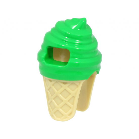 Minifigure, Headgear Head Cover, Costume Ice Cream with Molded Tan Cone Pattern