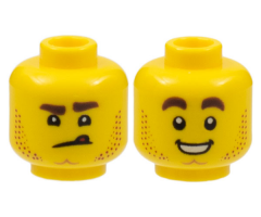 Minifigure, Head Dual Sided Stubble, Dimpled Chin, Angry Scowl with Tongue / Smile with Teeth Pattern
