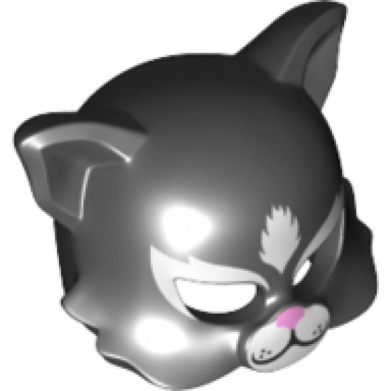 Minifigure, Headgear Mask Cat with White Muzzle and Highlights, Pink Nose Pattern
