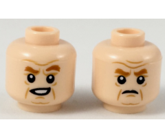 Minifigure, Head Dual Sided Dark Orange Eyebrows, Wrinkles, Lopsided Smirk / Scowl Pattern