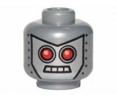 Minifigure, Head Alien with Red Eyes, 4 Mouth Squares and Rivets Pattern