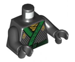 Torso Ninjago Robe with Gold Scarf and Diamonds, Green Sash and Emblem Pattern / Black Arms / Black Hands