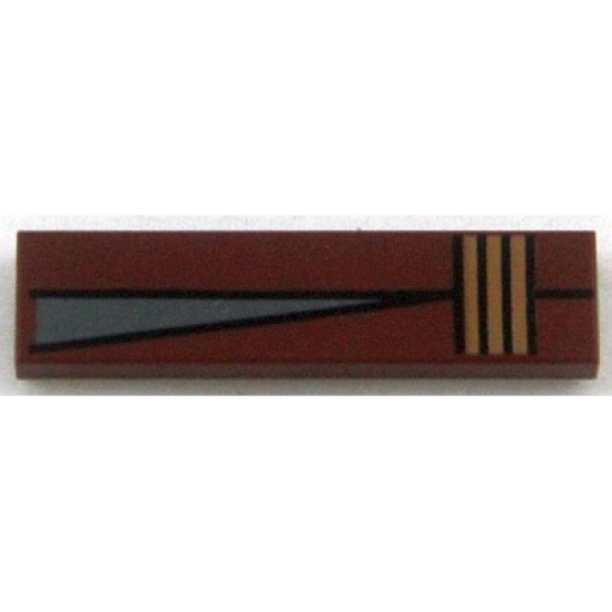 Tile 1 x 4 with Gray Triangle and Three Orange Stripes Pattern