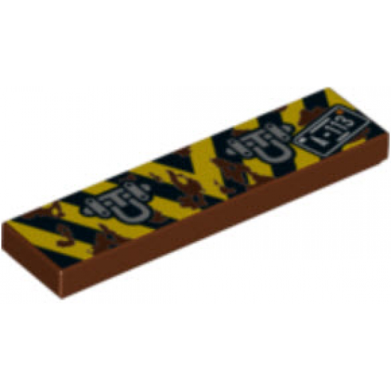 Tile 1 x 4 with Black and Yellow Danger Stripes, Silver Tow Rings and 'A-113' (Black Corners) Pattern
