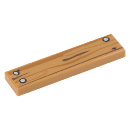 Tile 1 x 4 with Wood Grain and 3 Silver Nails Pattern