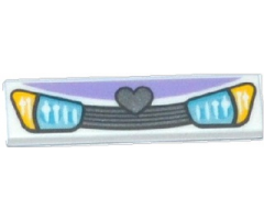 Tile 1 x 4 with Blue Headlights and Grille with Heart Pattern