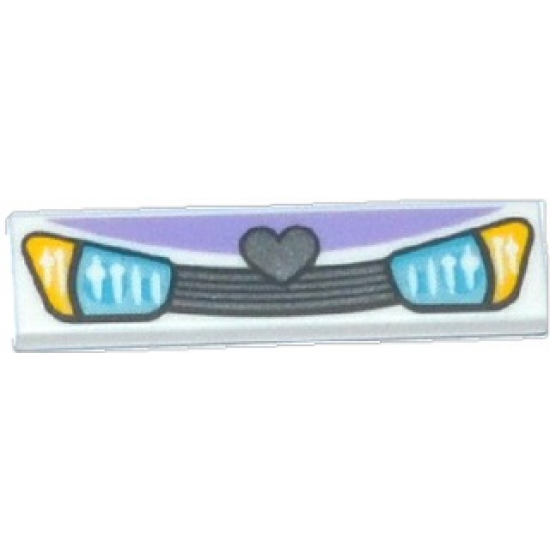Tile 1 x 4 with Blue Headlights and Grille with Heart Pattern