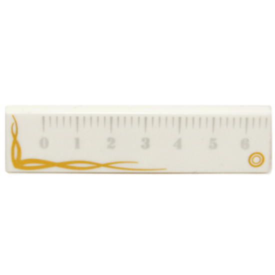 Tile 1 x 4 with Ruler with Gold Trim Pattern