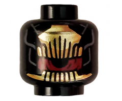 Minifigure, Head Gold Comb Above and Below Partial Red Eye with Gold Scales on Back Pattern
