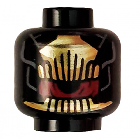 Minifigure, Head Gold Comb Above and Below Partial Red Eye with Gold Scales on Back Pattern