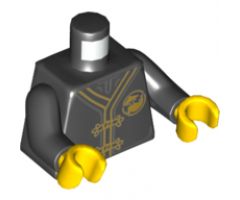 Torso Ninjago Robe with Gold Frog Clasps, Gold Sensei Wu Emblem Front and Gold Dragon Back Pattern / Black Arms / Yellow Hands