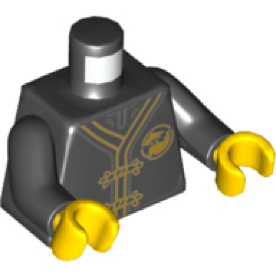 Torso Ninjago Robe with Gold Frog Clasps, Gold Sensei Wu Emblem Front and Gold Dragon Back Pattern / Black Arms / Yellow Hands