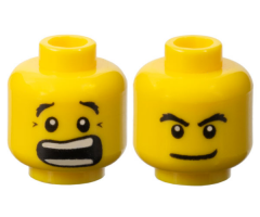 Minifigure, Head Dual Sided Black Bushy Eyebrows, Scared Open Mouth with Teeth Parted / Smirk Pattern