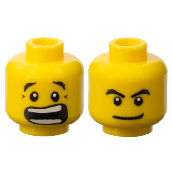 Minifigure, Head Dual Sided Black Bushy Eyebrows, Scared Open Mouth with Teeth Parted / Smirk Pattern