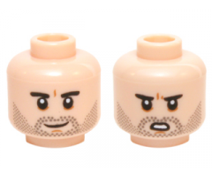 Minifigure, Head Dual Sided Black Eyebrows, Black Stubble, White Pupils Smiling / Open Mouth Scowling Pattern (SW Poe Dameron)
