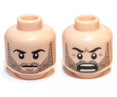 Minifigure, Head Dual Sided LotR Beard Stubble, Calm / Battle Rage Pattern (Kili)