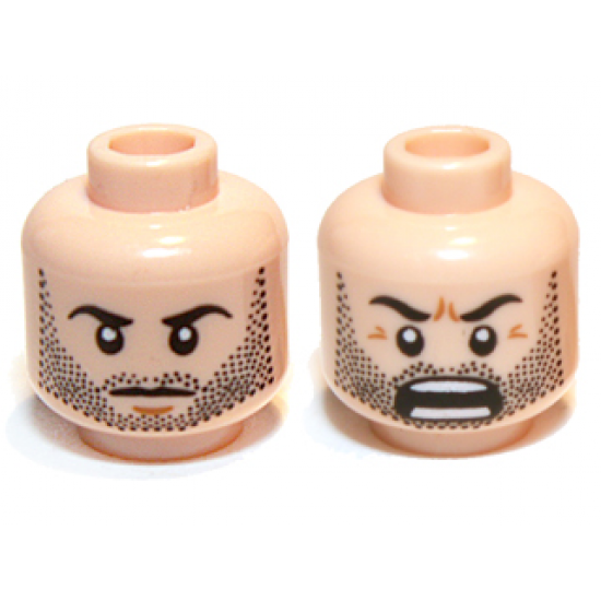 Minifigure, Head Dual Sided LotR Beard Stubble, Calm / Battle Rage Pattern (Kili)