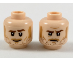 Minifigure, Head Dual Sided Reddish Brown Eyebrows and Stubble, Medium Nougat Sideburns, Moustache, Cheek Lines, and Chin Dimple, Grin / Determined Pattern