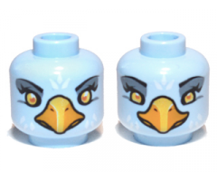 Minifigure, Head Dual Sided Alien Chima Eagle with Yellow Eyes, Sand Blue Eye Shadow, Bright Light Orange Beak, and White Feathers, Wide / Narrow Eyes Pattern