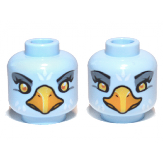 Minifigure, Head Dual Sided Alien Chima Eagle with Yellow Eyes, Sand Blue Eye Shadow, Bright Light Orange Beak, and White Feathers, Wide / Narrow Eyes Pattern