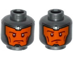 Minifigure, Head Dual Sided Balaclava, Orange Face, Dark Red Eyebrows and Cheek Lines, Determined / Raised Eyebrow Pattern