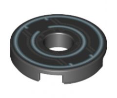 Tile, Round 2 x 2 with Hole with White/Blue Circles and Dark Bluish Gray Circuits Pattern