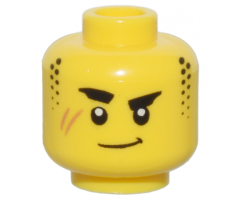 Minifigure, Head Thick Black Eyebrows, Stubble Sideburns, Medium Nougat Scar, and Closed Mouth Lopsided Grin Pattern