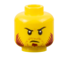 Minifigure, Head Beard Stubble Dark Red, Sideburns, Goatee, Curved Black Eyebrows Pattern