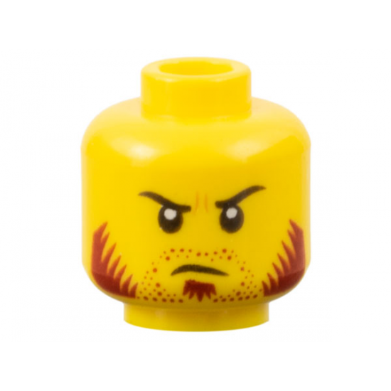 Minifigure, Head Beard Stubble Dark Red, Sideburns, Goatee, Curved Black Eyebrows Pattern