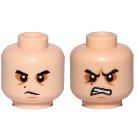 Minifigure, Head Dual Sided SW Black Eyebrows, Sunken Eyes, Red Beauty Mark / Mole, Concerned / Angry Pattern (Kylo Ren)