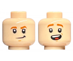 Minifigure, Head Dual Sided Child Dark Orange Eyebrows, Lopsided Grin / Open Mouth Smile with Top Teeth and Tongue Pattern