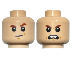 Minifigure, Head Dual Sided Child Reddish Brown Eyebrows, Suspicious with Left Eyebrow Raised / Angry Pattern