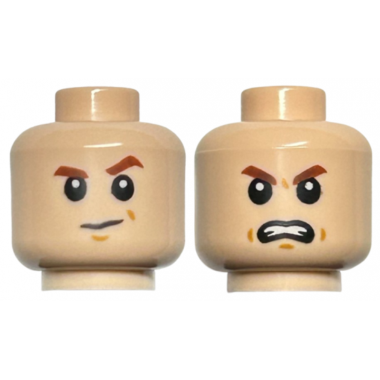 Minifigure, Head Dual Sided Child Reddish Brown Eyebrows, Suspicious with Left Eyebrow Raised / Angry Pattern