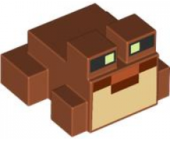 Minecraft Frog with Black and Yellowish Green Eyes, Reddish Brown Mouth, Tan Vocal Sac Pattern