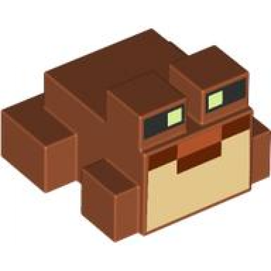 Minecraft Frog with Black and Yellowish Green Eyes, Reddish Brown Mouth, Tan Vocal Sac Pattern