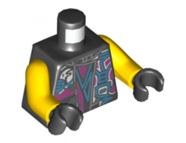 Torso Biker Vest with Dark Pink / Medium Azure Ninjago Characters, Sons of Garmadon Logo and Ninjago 'SOG' on Back Pattern / Yellow Arms / Black Hands