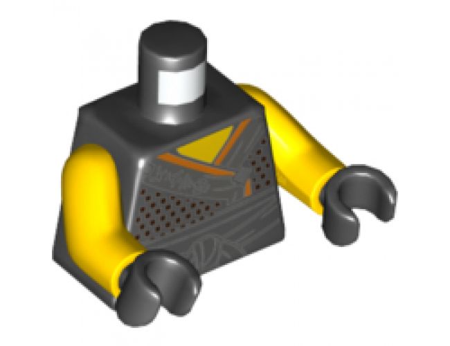 Torso Tunic with Sash, Yellow Neck, Orange and Dark Gray Hems, Dark Tan Dots Pattern / Yellow Arms / Black Hands