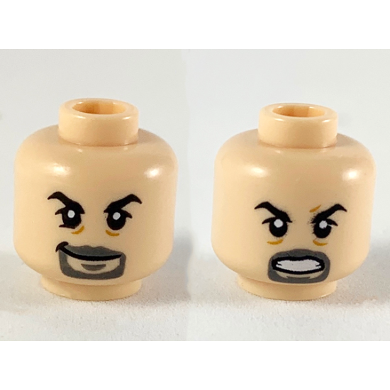Minifigure, Head Dual Sided Black Eyebrows, Dark Bluish Gray Goatee, Smile / Angry Pattern