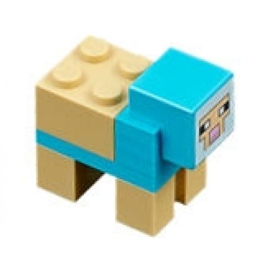 Minecraft Sheep, Medium Azure, Sheared - Brick Built