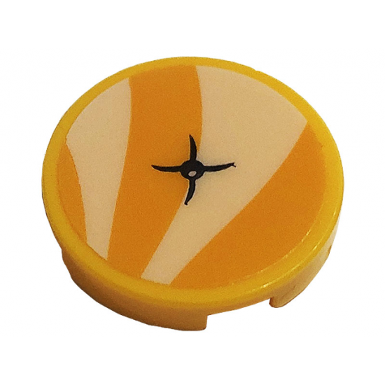 Tile, Round 2 x 2 with Bottom Stud Holder with Bright Light Orange Cushion and Black Button Pattern (Sticker) - Set 41444